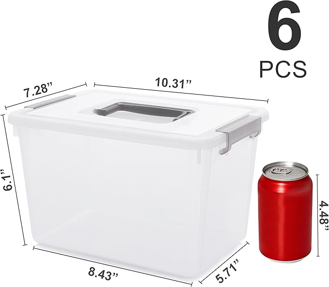 Citylife 6 Packs 6 QT Plastic Storage Bins with Latching Lids Clear Storage Box with handle Stackable Storage Containers for Organizing Snacks, Crafts, Toys, Tools