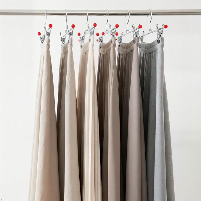 Mawa by Reston Lloyd Non-Slip Space-Saving Clothes Hanger for Pants & Skirts with Two Clips, Style K/40D, Set of 2, 15 3/4" L, Red