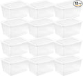 Sterilite 12 Pack Storage Boxes, Clear Plastic Stackable Containers, Lightweight Home Organizers with Snap Lids, 58 Quart, White