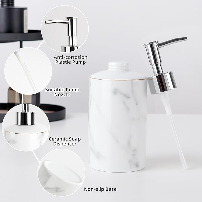 Ceramic Soap Dispenser, White Marble Look Lotion Dispenser 12.5 OZ Liquid Hand Soap Dispenser Pump Bottle for Hotel Kitchen Bathroom, ANTIS'S HOME