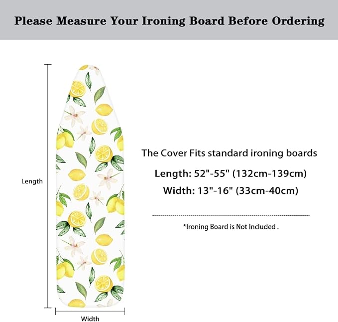 Lemon Ironing Board Cover Thick Table Top Ironing Board Cover with Hook and Loop Soft Iron Pads for Ironing Extra Wide Ironing Pad 54x15 inches