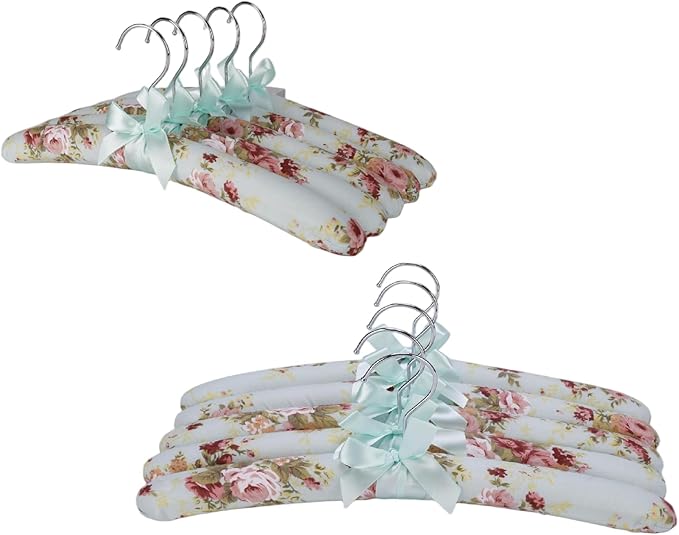 Anti-slip Satin Padded Clothes Hangers with Rotatable Hooks No Shoulder Bump for Women Heavy Sweaters, Coats, Suits Satin Fabric Covered, Set of 10 (Light-Green)