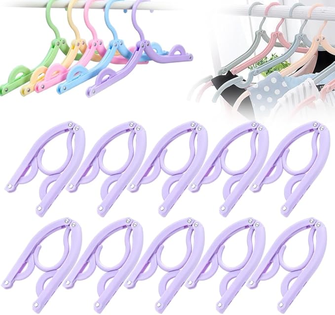 Multifunctional Plastic Folding Hanger, Retractable Portable Travel Hangers, Foldable Coat Hanger Folding Hangers for Traveling, Space Saving Clothes Hangers Portable Travel Hangers (20, Purple)