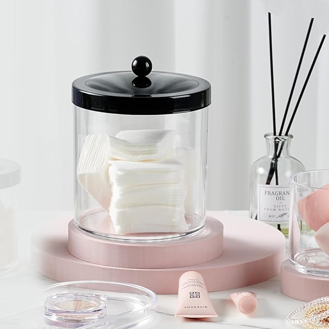 2 Pack 50 Oz Large Plastic Apothecary Jar with Black Stainless Steel Lid - Shatterproof Laundry Pods Container - Modern Industrial Bathroom & Kitchen Storage Organizer for Scent Beads, Bath Bombs