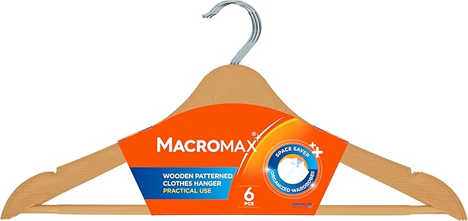 Macromax Plastic Clothes Hangers – Non-Slip Space Saving Hanger for Pants, Shirts, Jackets & Skirts - 6 Pack