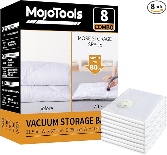 Vacuum Storage Bags - 8 Extra Large Jumbo storage Space Saver Bags (40x31 Inch) for Bedding,Comforters,Blankets,Clothing,Pillows,Jackets,Coats - Vacuum Seal Bags for Home Organization