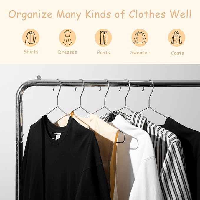 Extra Wide Wire Hangers for Plus Size Clothes, 19.6 Inch Stainless Steel Plus Size Hangers Ideal for XL, XXL Shirts, Coats, Dresses, Etc. Silver. 10pk.