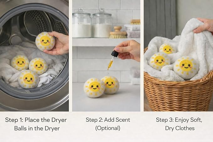 Wool Dryer Balls - 6 Pack, 100% New Zealand Wool - Reusable Natural Laundry Softener, No More Dryer Sheets, Helps Reduce Static & Wrinkles