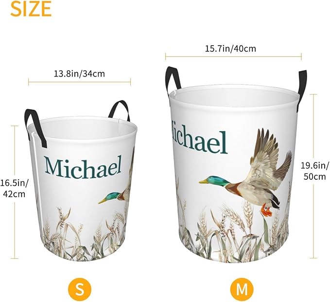 Personalized Laundry Basket for Nursery, Custom Nursery Laundry Hamper with Name, Customize Baby Clothes Circular Hamper for Boys Girls Room Decor, Wild Duck