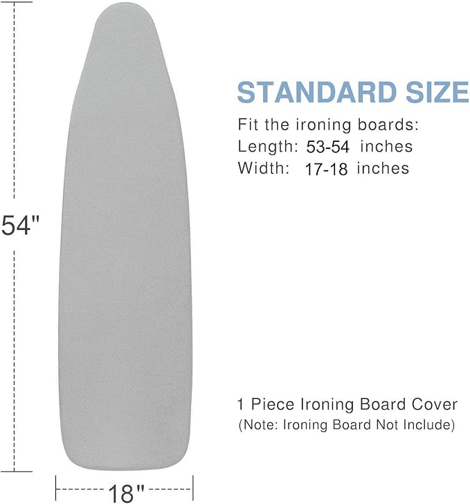 Ironing Board Cover and Pad 18x54, Thick Padding, Elastic Edge, Silicone Coated, Resist Scorching, Adjustable Fastener, Heavy Duty Padded Iron Board Covers (Grey)