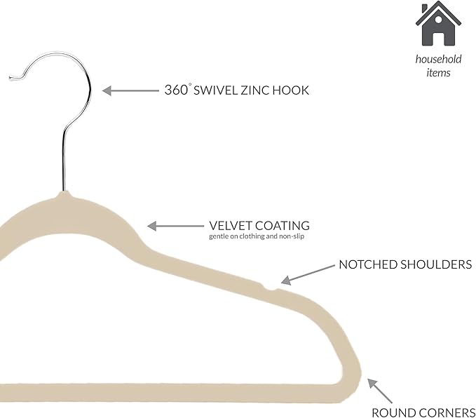 Simplify Children’s 10 PK Velvet Hangers | Dimensions : 13.78" W x 8.46" H | Durable Plastic | Non-Slip | Keeps Shape | 14” Width | Children Sizes 2-16 | Velvet, Ivory