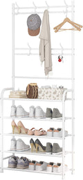 UDEAR Entryway Coat Rack - Large Space, 5-Tier Shoe Storage, Hanging & Storage, 15-20 Pairs, Multifunctional White Hanger