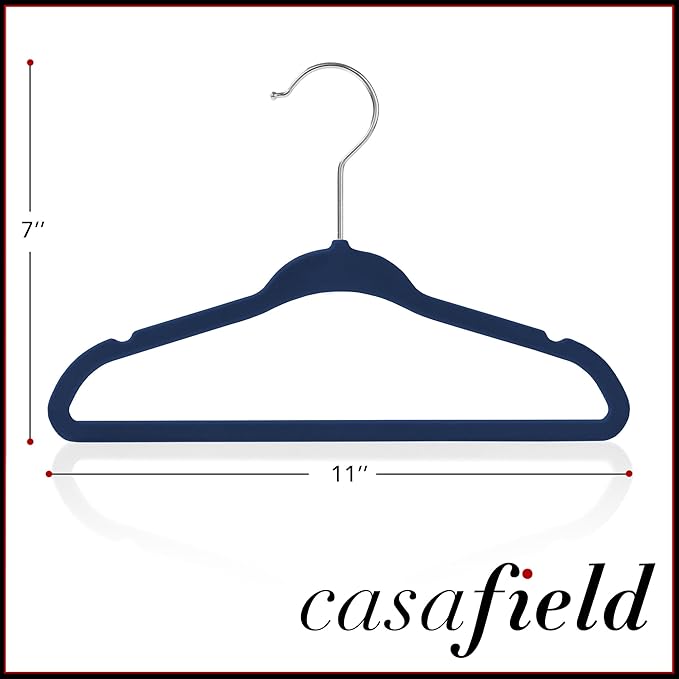 Casafield 100 Velvet Baby Hangers - 11" Size for Infant & Toddler Clothes - Royal Blue