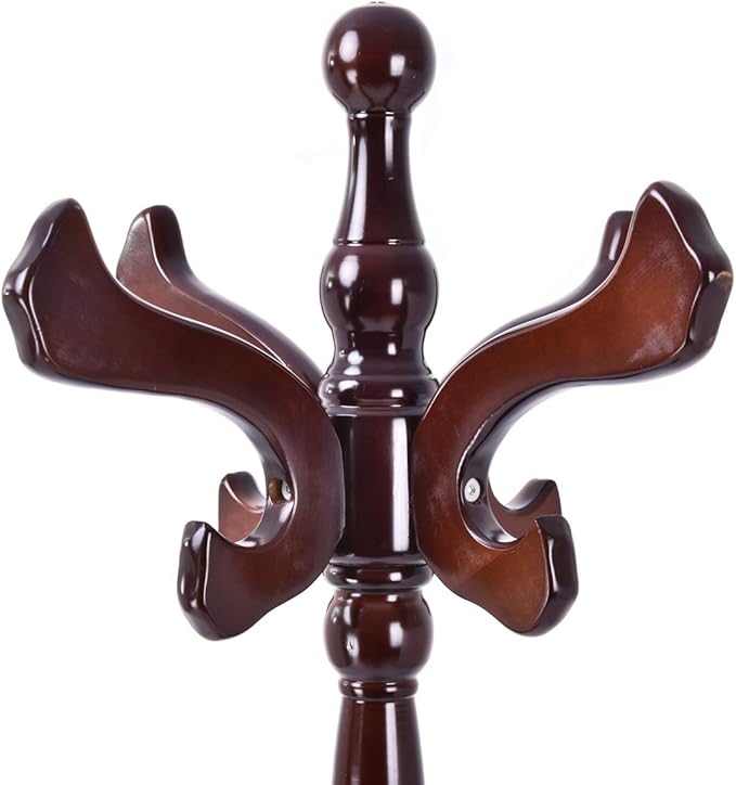 Tangkula 71" Free Standing Solid Wood Coat Hat Scarf Rack Hanger Tree Stand Home Furniture, Brown, (Model: Coat Tree Stand)