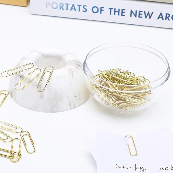 NatSumeBasics Marble Paper Clip Holder Magnetic Cute Paper Clips Dispenser with 100 Gold Paperclips for Desk Organizer Accessories Supplies (Marble)
