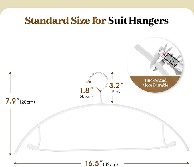 Heavy Duty Metal Suit Hangers 40 Pack, Non-Slip PVC Coating, No Shoulder Bumps, Space Saving Clothes Hangers for Sweaters, Coat, Shirts, Skirt, Jackets, White