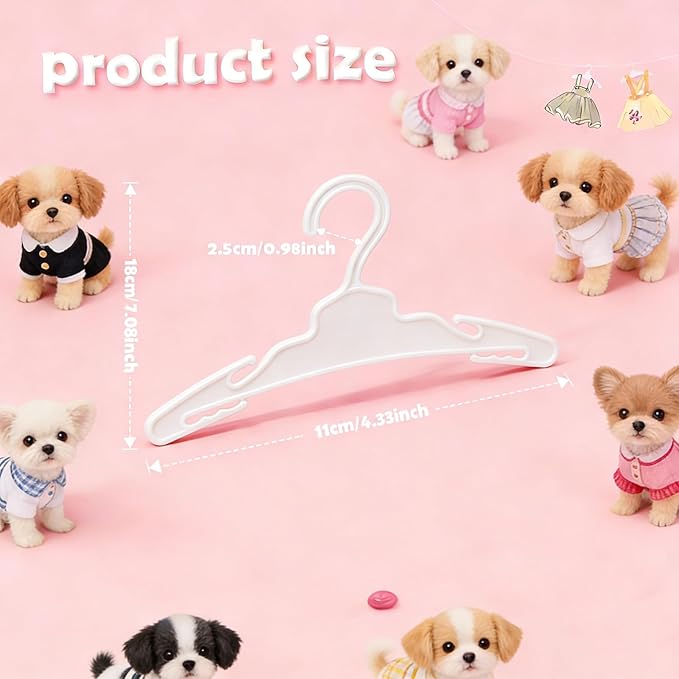 12Pcs Dog Clothes Hangers for Small Dogs & Cats, 7 Inch Non-Slip Durable Plastic Pet Hangers for Chihuahua/Maltese/Yorkie Outfits, Black & White Mix