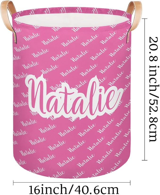 Personalized Laundry Basket, Custom Gift Laundry Hamper, Collapsible Nursery Waterproof Laundry Baskets, Dirty Clothes Toy Hamper with Handles Pink Name