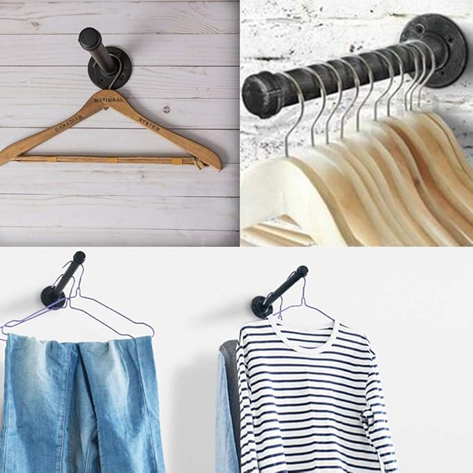 Sumnacon 2 Pcs 12 Inch Industrial Pipe Clothes Bar - Heavy Duty Rustic Metal Coat Hanger with Screws, Wall-Mounted Garment Holder Rack for Bedroom Bathroom Wardrobe Boutique Clothing Store, Black