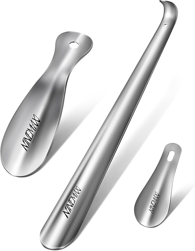 NINEMAX Shoe Horn Long Handle for Seniors Men Women, Metal Long Shoehorn Boot Horn 16.5'', Small Travel Shoe Spoon Helper for Kids 7.5'' and 4''