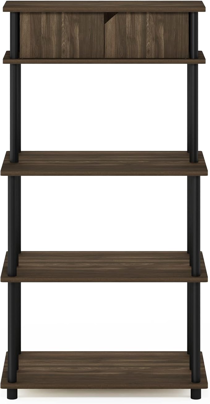 Furinno Turn-N-Tube Kitchen Storage Shelf with Top Cabinet for Kitchen, Dining Room and Home Office, Columbia Walnut/Black