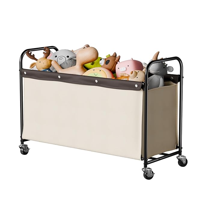 StorageWorks Storage Chest with Wheels, Extra Large Storage Organizer, Metal Storage Box for Bedroom, Living Room, Closet, 135L, Beige