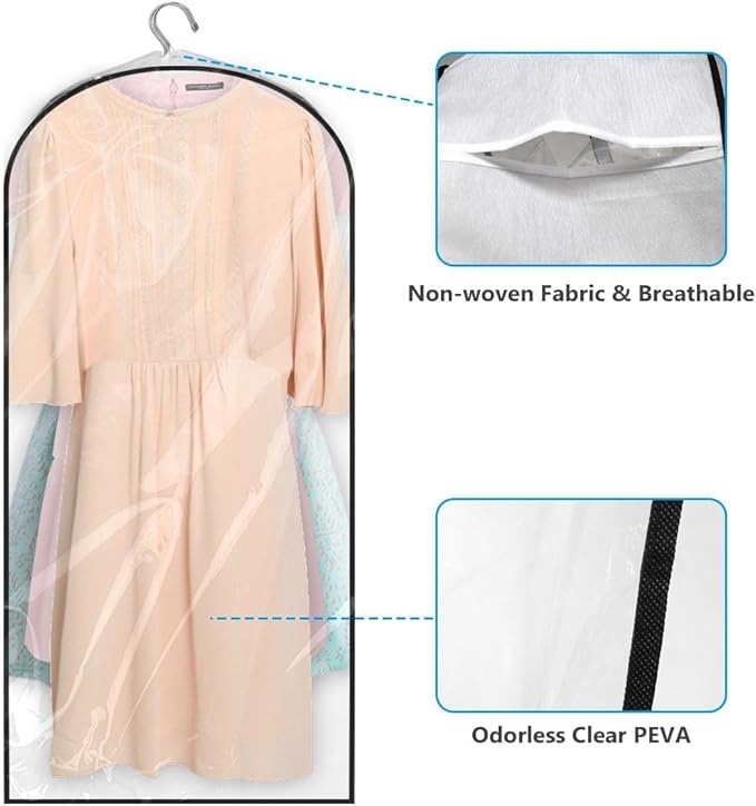 50" Clear Clothes Hangers with Smooth Side Zipper, 10" Gusseted Waterproof Garment Bags for Shirts, Coats, Dresses, Suits, 4 Pack