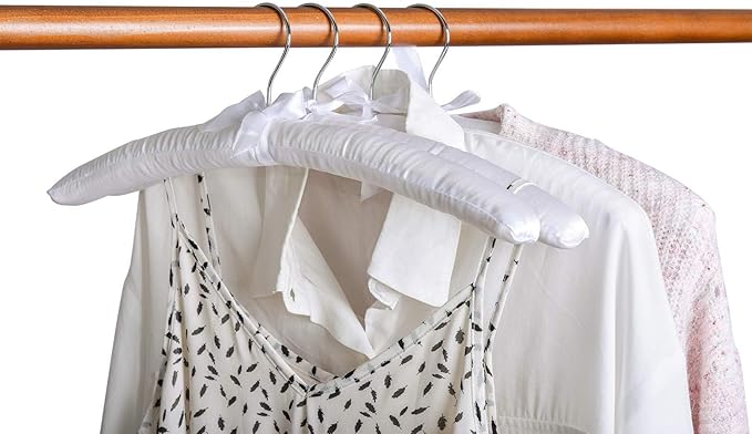 Amber Home 5 Pack 17 Inch Large White Satin Padded Hangers for Women Clothing, Anti Slip Cushioned for Sweaters, Silk Fancy Dress for Wedding, Delicate Cashmere