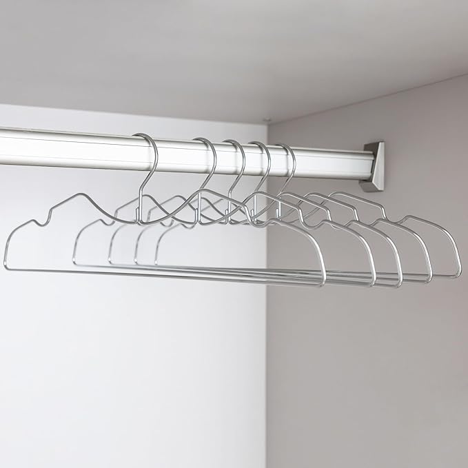 Metal Clothes Hanger, Ultra Slim & Short Neck Hanger,Space Saving Durable Non-Slip Felt Hangers, Closet Organizer (Silver)