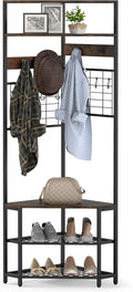 Giantex Corner Hall Tree, 73" Tall Coat Rack w/Shoe Storage Bench, 12 Metal Hooks, 5-Tier Entryway Shoes Shelf Organizer, Freestanding Clothes Rack for Living Room, Bedroom (Rustic Brown & Black)