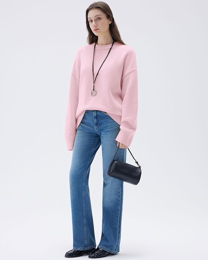 SUUKSESS Women Cashmere Blend Oversized Crew Neck Long Sleeve Pullover Sweaters