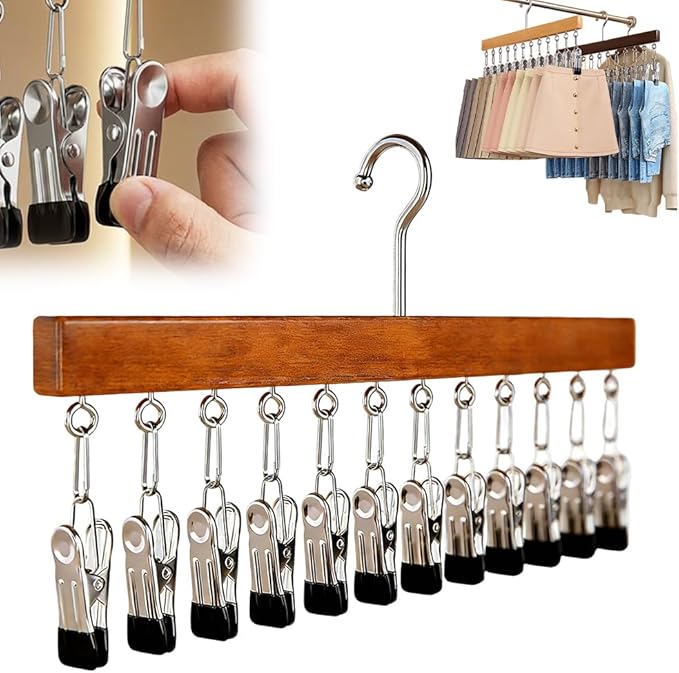 Closet Organizer with 12 Clips, Legging Organizer for Closet, Leggings, Jeans, Hats, Shorts, Socks, 360° Rotating Space Saving Hanging Clothes (Vintage 12 Clips, 1Pcs)