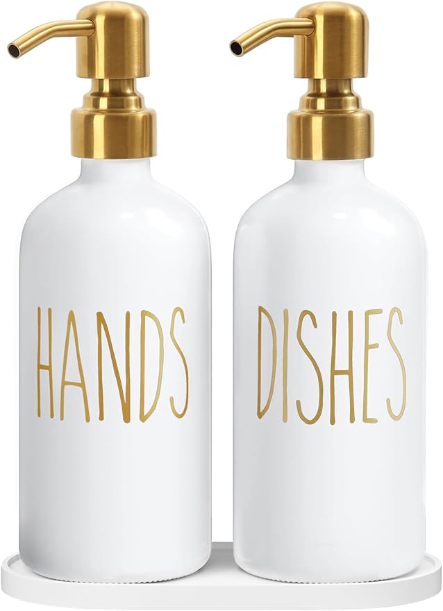 MOMEEMO Kitchen Soap Dispenser Set, Contains Dish and Hand Soap Dispenser, Suitable for Kitchen Counter Decor. (White)