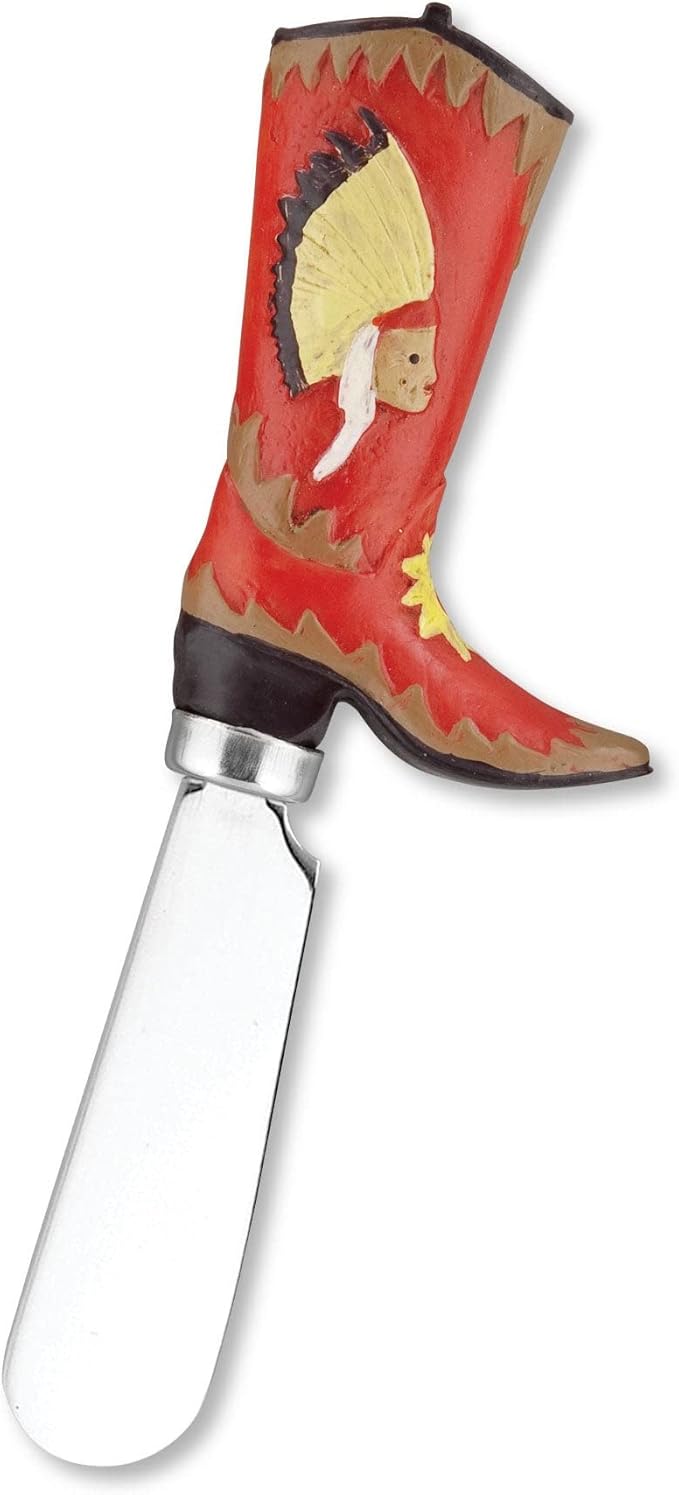 Supreme Housewares Western Cowboy Boot Cheese Spreaders, Hand-Painted Resin Handles with Stainless Steel Blades for Spreading Cream Cheese, Butter, and Jam, Assorted Designs, Set of 4