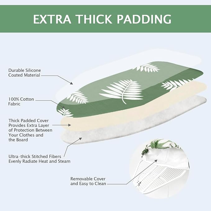 SheeChung Tabletop Ironing Board 12"x32",Small Ironing Boards with Heat Resistant Cover Pad,Portable Tabletop Ironing Board with Non-Slip Feet,Mini Folding Iron Board for Household Laundry,Green Leaf