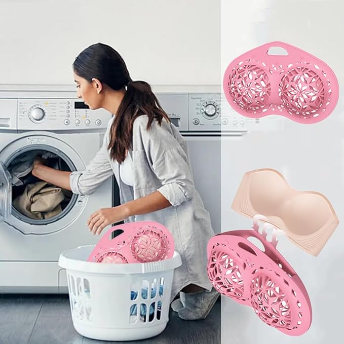 Bra Washing Bag Silicone Mesh Underwear Laundry Bags,Pink Reusable Silicone Bra Wash Bag Fits A-C Cup Bras,Anti Deformation Lingerie Bag for Washer/Dryer Machines