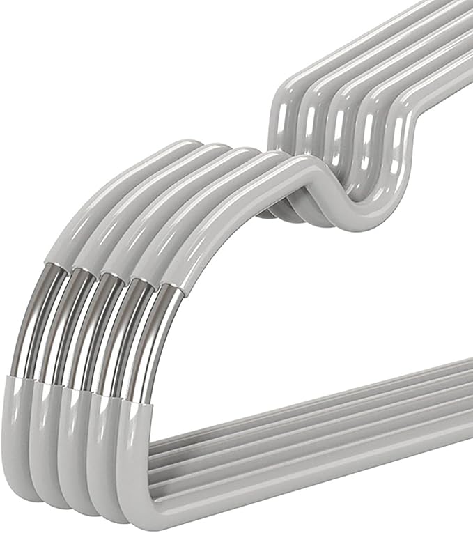 Metal Hangers Non-Slip Suit Coat Pant Hangers with Rubber Coating, Stainless Steel Wire Clothes Hanger Chrome and Grey Friction, Space Saving Hangers 15 Inches Wide, 20 Pack