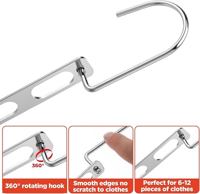 12-Pack Metal Hanger Organizer, Foldable Closet Hanger Rack, Sturdy Multiple Hangers in One Space Saver for Heavy Clothes, Closet Organizers, and Dorm Room Essentials.