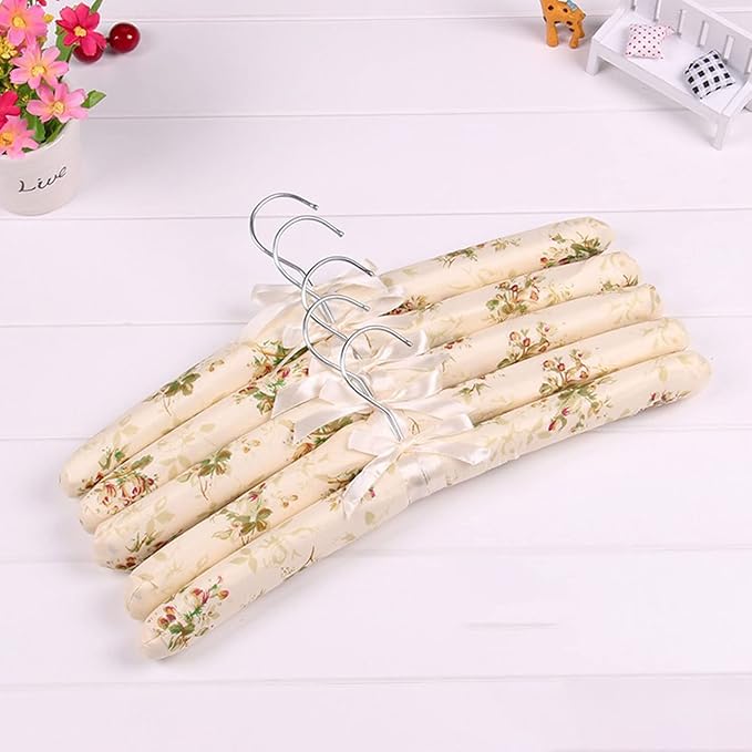 Padded Hangers for Women Clothing,5PCS Clothes Hangers Printed Bow Padded Hanger Thickened Non-Slip Wedding Dress Hanger for Closet Bedroom