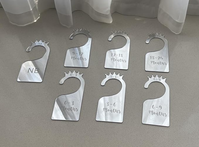 Baby Closet Dividers,Set of 7 Acrylic Mirror Baby Clothes Organizers for Wardrobe Closet Home Nursery from Newborn to 24 Months (Silver Mirror, Model 2)