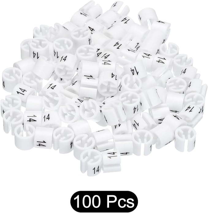 MECCANIXITY Clothes Hanger Marker Colored Hanger Sizer Garment Markers Tag (Number 14, White) for Garment Clothing Color Coding, Pack of 100 Pcs