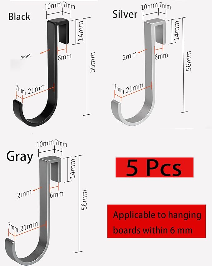 J Hook for Wire Shelving, 5pcs Aluminum Grid Hooks Heavy Duty S Hooks Hanging for Kitchenware Spoons Pans Pots Utensils Clothes Bags Towers Tools Plants(Black)