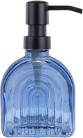 Glass Soap Dispenser for Kitchen and Bathroom Contertop Wash Hand Liquid, Dish Detergent, Farmhouse Style Shampoo Lotion Pump (1, Blue Glass with Black, 4" x 2"x 6-5/8")