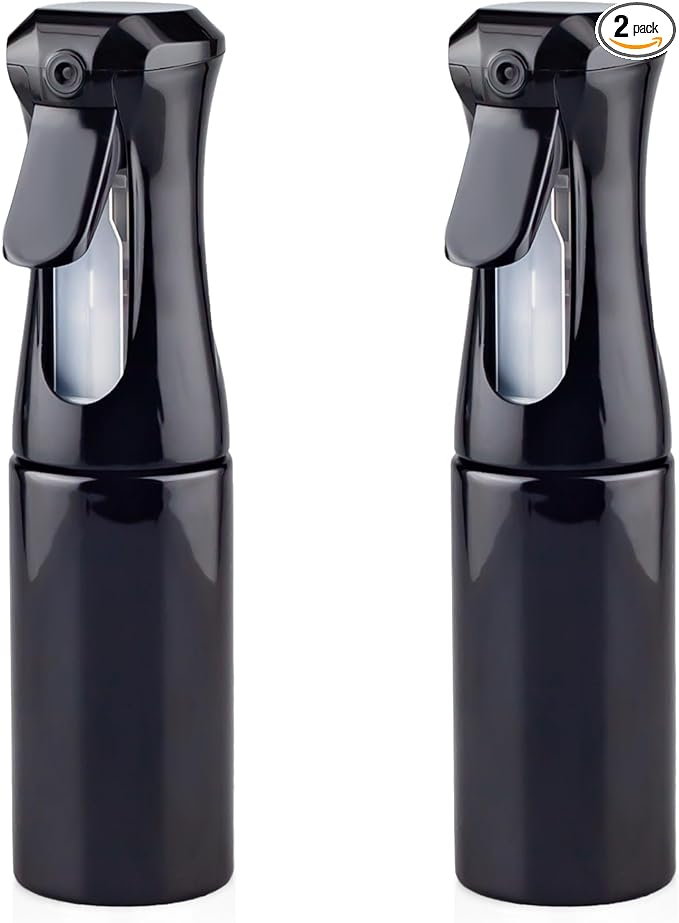 Continuous Spray Bottle for Hair, 2 Pack Whole Black 6.8oz Mister Spray Bottle, Hair Spray Bottles for Hairstyling, Cleaning, Plants, Pets, Salons & More