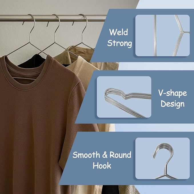 King Mills 19.6inch Stainless Steel Plus Size Hangers, Ideally Used as Extra Large Hangers for Heavy-Duty Clothes, Shirts, Oversized Coats, Dresses and Etc. Silver. 10pk.