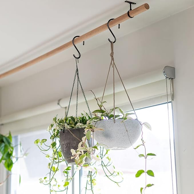 HiGift 6 Inch Large S Hooks for Hanging Plants, Non Slip Vinyl Coated S Hooks Heavy Duty, Metal Black Closet Hanger Hooks for Hanging Plant Jeans Pot Pan Clothes Purses Towel Bags Scarfs- 8 Pack