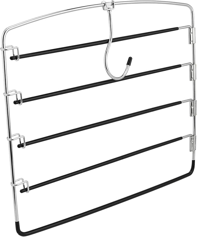 JAPCHET 6 Pack Non Slip Space Saving Pants Hangers - 5 Layers Stainless Steel Swing Arm Clothing Hangers Closet Organizer for Scarfs, Trousers, Ties, Black