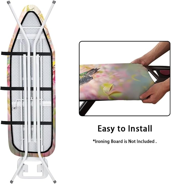 Hummingbird Flowers Sock Stain Resistant Ironing Board Cover Non Stick Scorch Stretchable Easy to Install Iron Replacement Cover Fitted 15 x 54 Inch Iron Board Christmas Red Decor