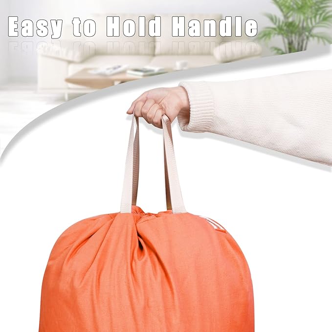 Sanlykate Large Canvas Cotton Laundry Bag with Drawstring & Handles, Heavy Duty Durable Dirty Clothes Organizer, Tear Resistant Hamper Liner Storage Bag, Travel Sack, 25.5 x 34inch - Melon Yellow