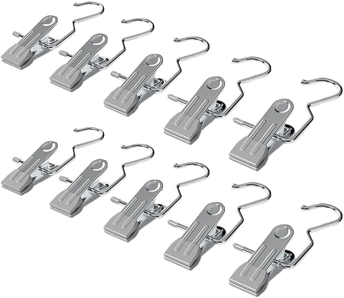 Space-Saving Clothespin Hat Pants Storage Hanging Travel Hook, Boot Hangers for Closet, Laundry Hooks Hanging Clips Clothes Pins Socks Towel Clips Hanging Hooks with Clips for Home (Grey, 30 PCS)